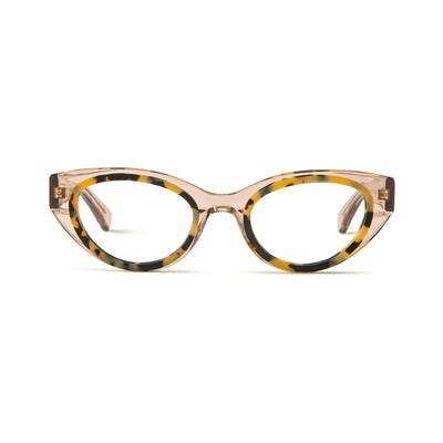 Photo of a pair of Camille Clear Tan & Grey Tortoise Reading Glasses by FrenchKiwis