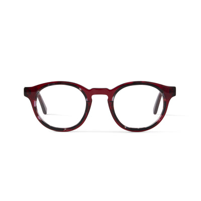 Photo of a pair of Alexis Clear Burgundy & Blue Marble Reading Glasses by FrenchKiwis