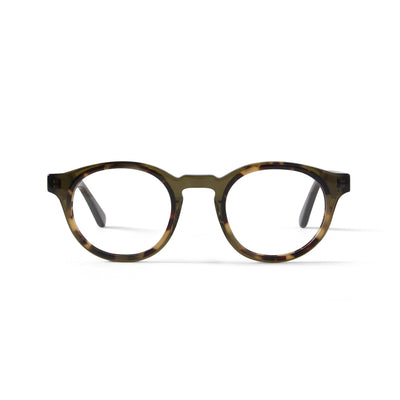 Photo of a pair of Alexis Blue Light Clear Dark Olive & Camo Blue Light Glasses by FrenchKiwis