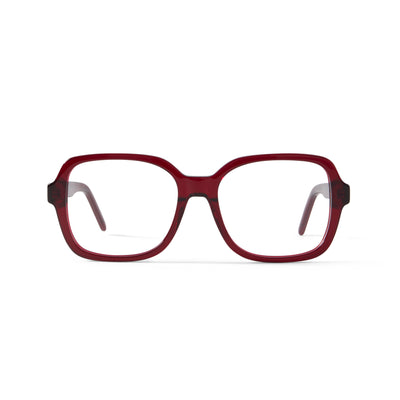 Photo of a pair of Ella Blue Light Clear Burgundy Blue Light Glasses by FrenchKiwis