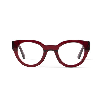 Photo of a pair of Florence Blue Light Clear Burgundy  Blue Light Glasses by FrenchKiwis